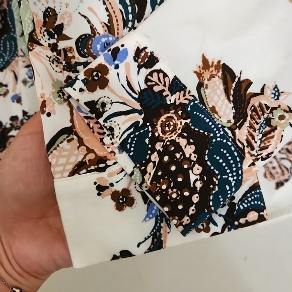 Silky Soft Botanical Lace-Up Tunic Top Floral Lagenlook Coastal Career Medium - Picture 12 of 14